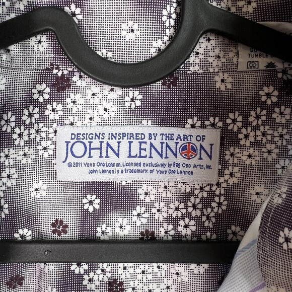 Design Inspired by the Art of John Lennon Shirt Men's XL White/Blue Striped - Picture 8 of 16